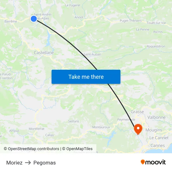 Moriez to Pegomas map