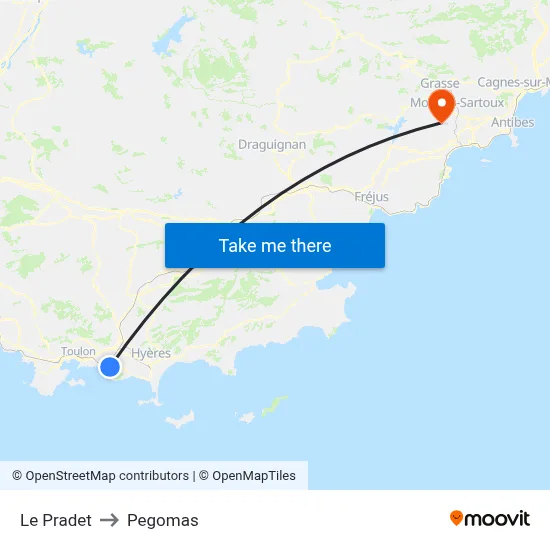 Le Pradet to Pegomas map