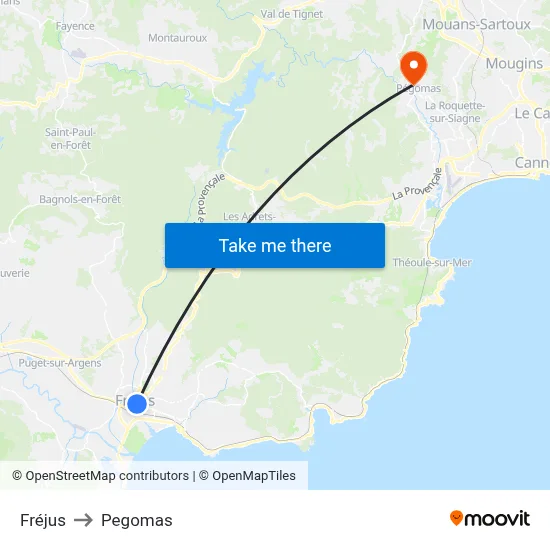 Fréjus to Pegomas map