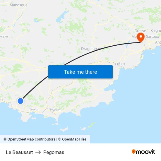 Le Beausset to Pegomas map