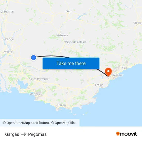 Gargas to Pegomas map