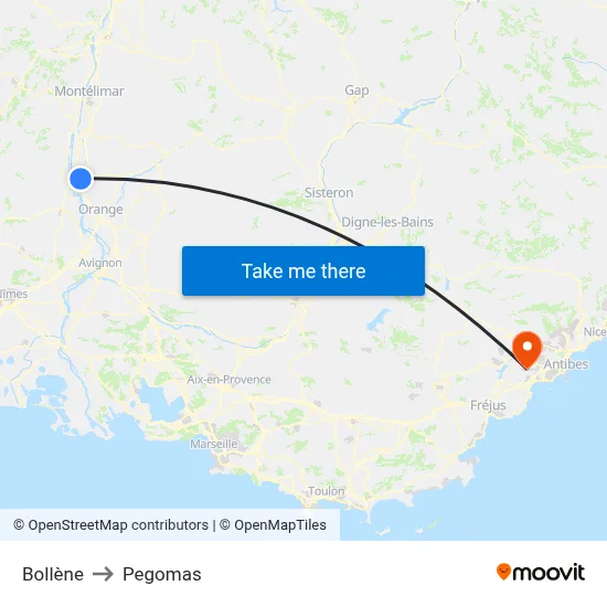 Bollène to Pegomas map