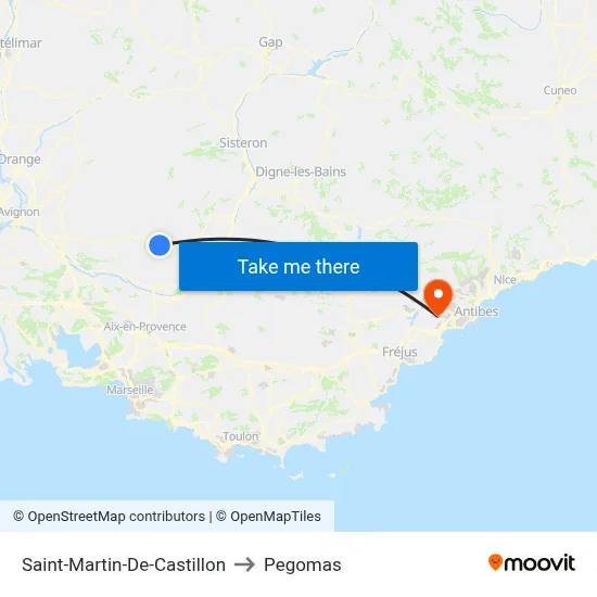 Saint-Martin-De-Castillon to Pegomas map