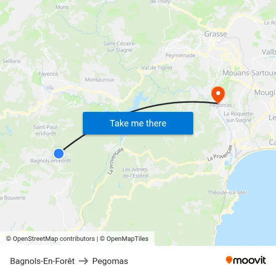 Bagnols-En-Forêt to Pegomas map
