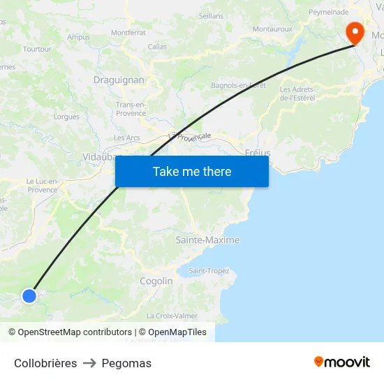 Collobrières to Pegomas map