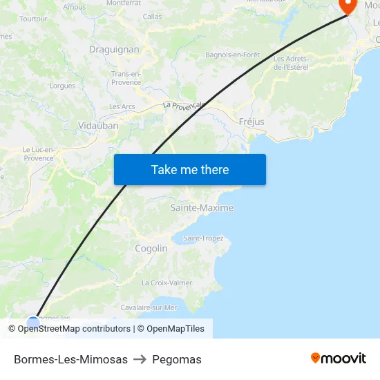 Bormes-Les-Mimosas to Pegomas map