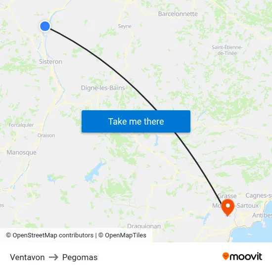 Ventavon to Pegomas map