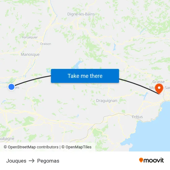 Jouques to Pegomas map