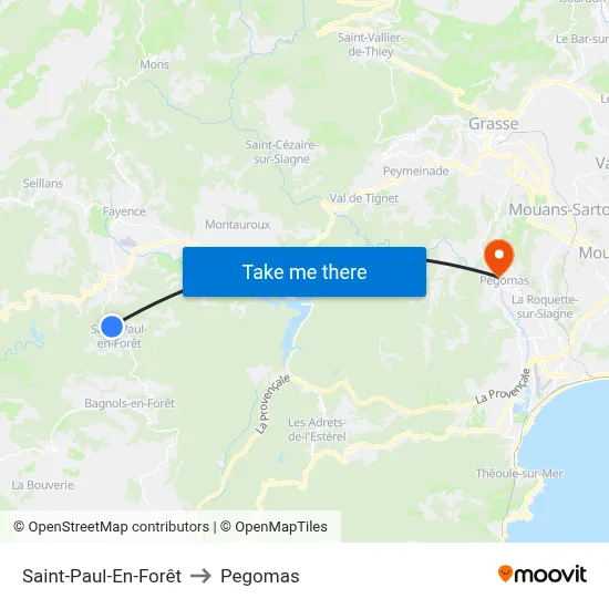 Saint-Paul-En-Forêt to Pegomas map