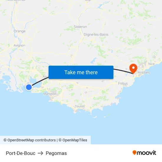 Port-De-Bouc to Pegomas map