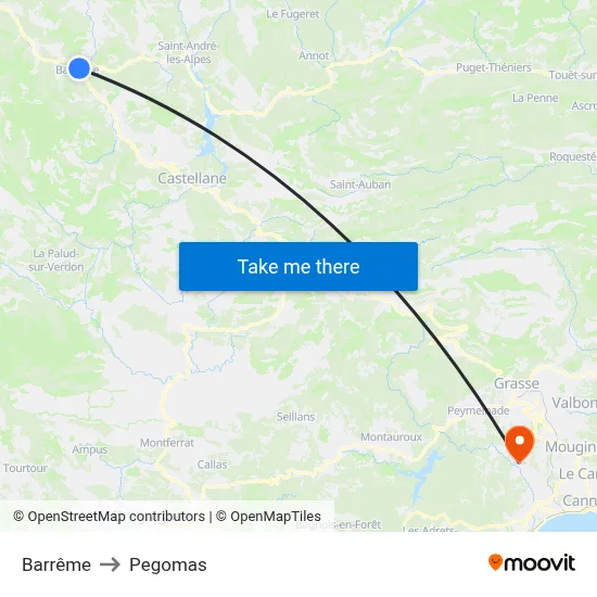 Barrême to Pegomas map