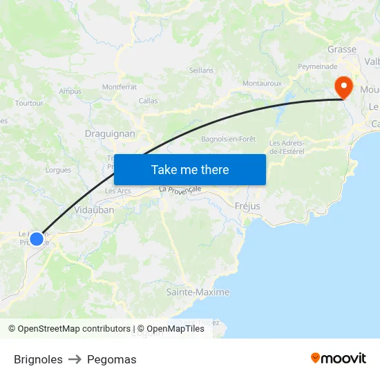 Brignoles to Pegomas map