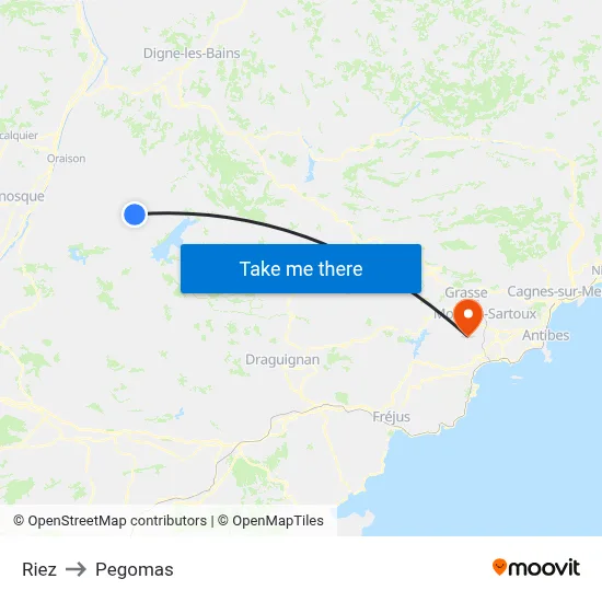 Riez to Pegomas map
