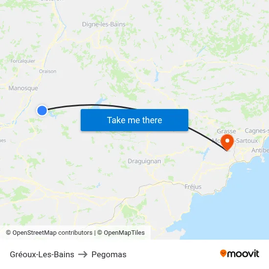 Gréoux-Les-Bains to Pegomas map