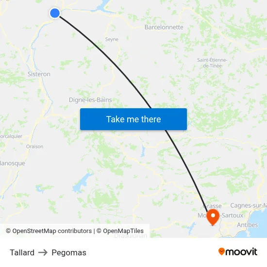 Tallard to Pegomas map