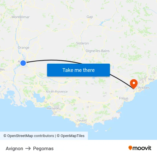 Avignon to Pegomas map