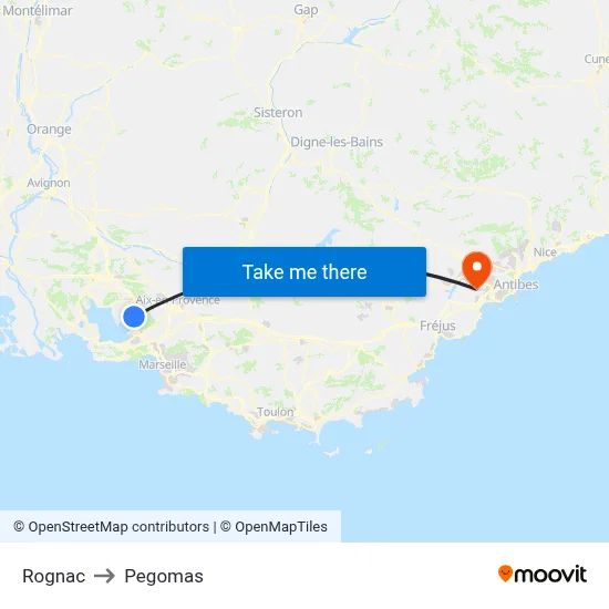 Rognac to Pegomas map