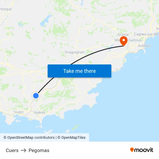 Cuers to Pegomas map