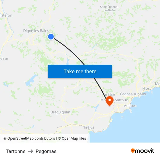 Tartonne to Pegomas map