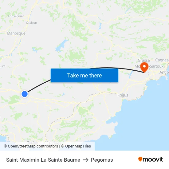 Saint-Maximin-La-Sainte-Baume to Pegomas map