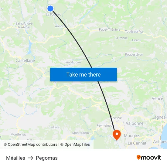 Méailles to Pegomas map