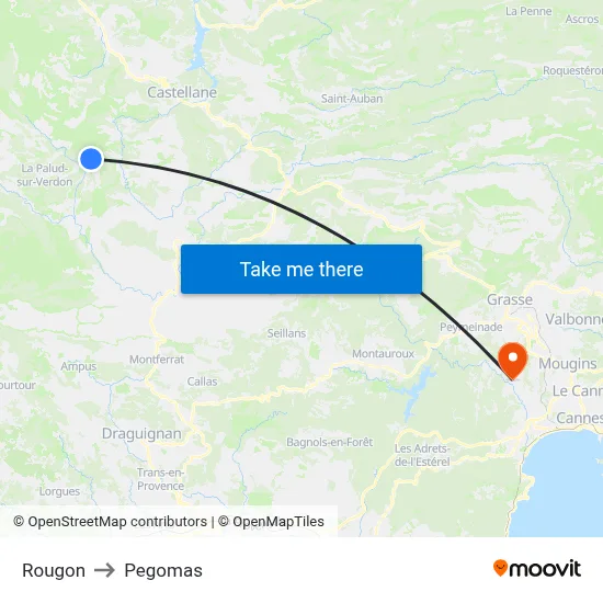 Rougon to Pegomas map