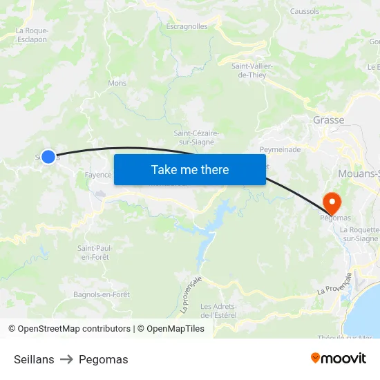 Seillans to Pegomas map