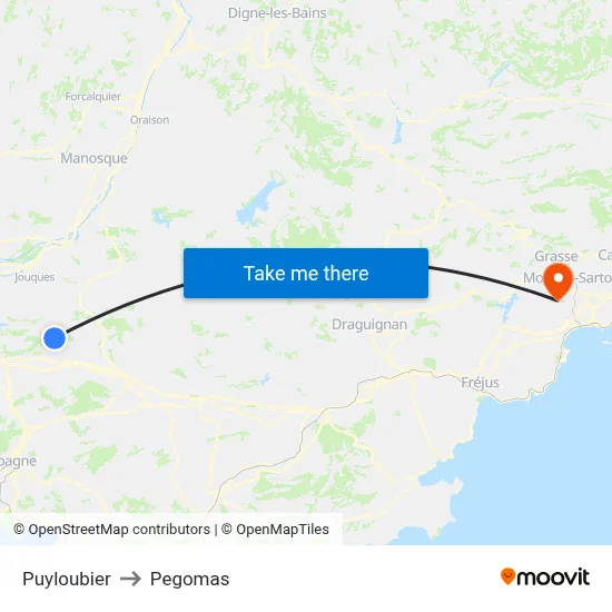 Puyloubier to Pegomas map