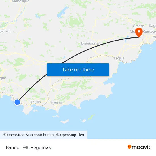 Bandol to Pegomas map
