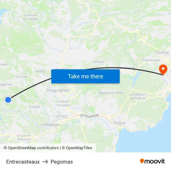 Entrecasteaux to Pegomas map