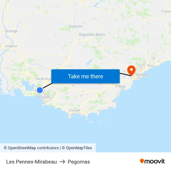 Les Pennes-Mirabeau to Pegomas map