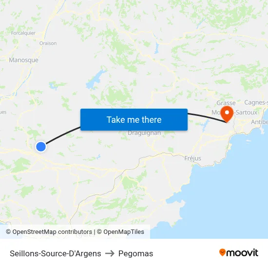Seillons-Source-D'Argens to Pegomas map