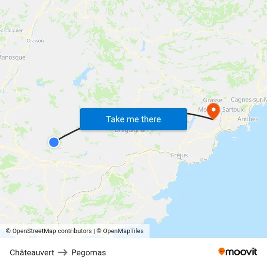 Châteauvert to Pegomas map