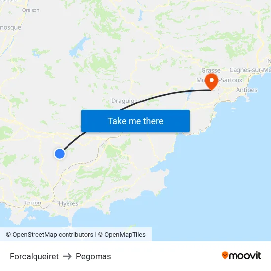 Forcalqueiret to Pegomas map