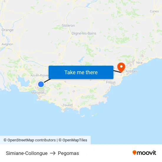 Simiane-Collongue to Pegomas map