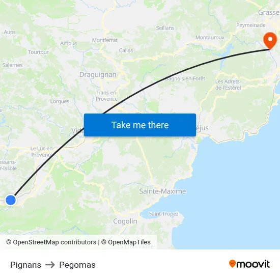 Pignans to Pegomas map