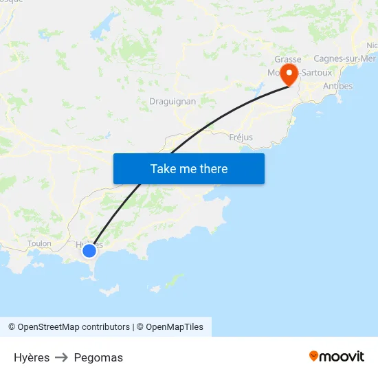 Hyères to Pegomas map