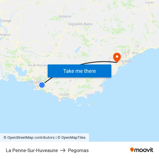 La Penne-Sur-Huveaune to Pegomas map