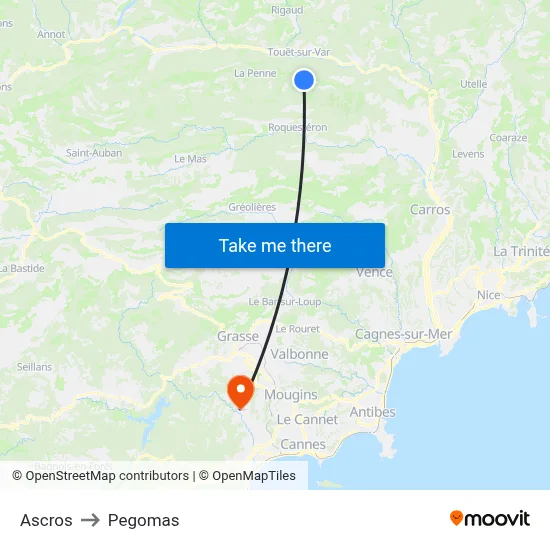 Ascros to Pegomas map