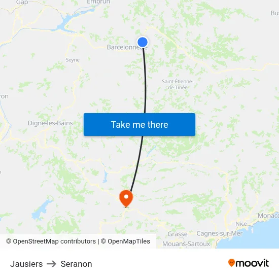 Jausiers to Seranon map