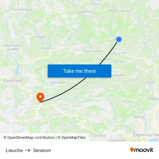 Lieuche to Seranon map