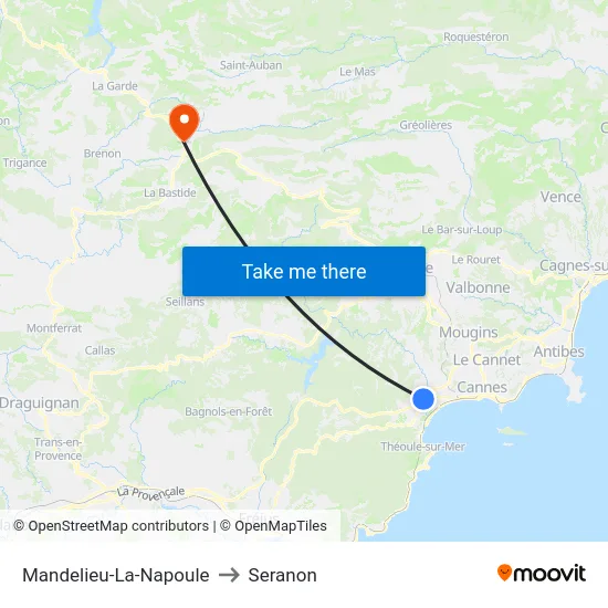 Mandelieu-La-Napoule to Seranon map