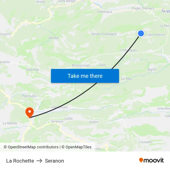 La Rochette to Seranon map