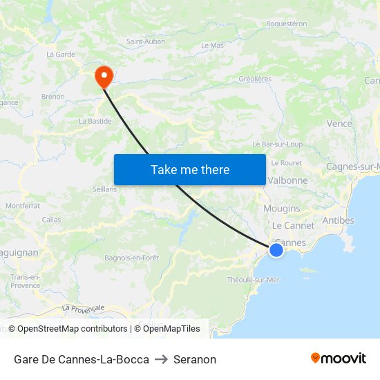 Gare De Cannes-La-Bocca to Seranon map