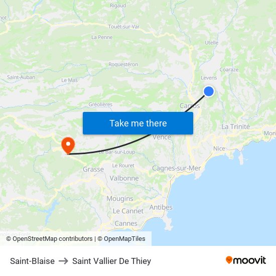 Saint-Blaise to Saint Vallier De Thiey map