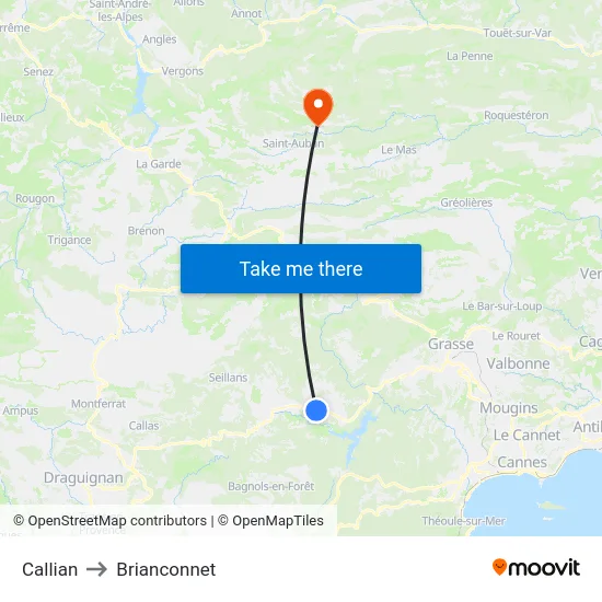 Callian to Brianconnet map