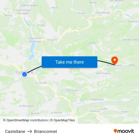 Castellane to Brianconnet map