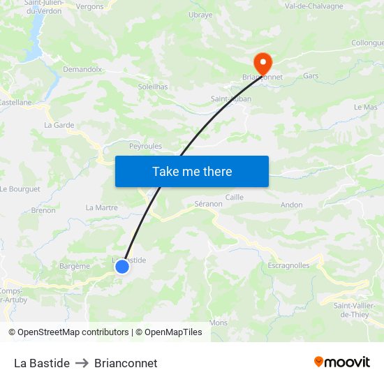 La Bastide to Brianconnet map