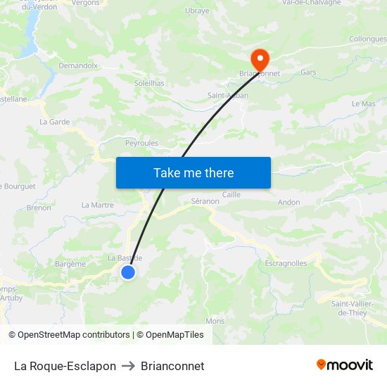La Roque-Esclapon to Brianconnet map