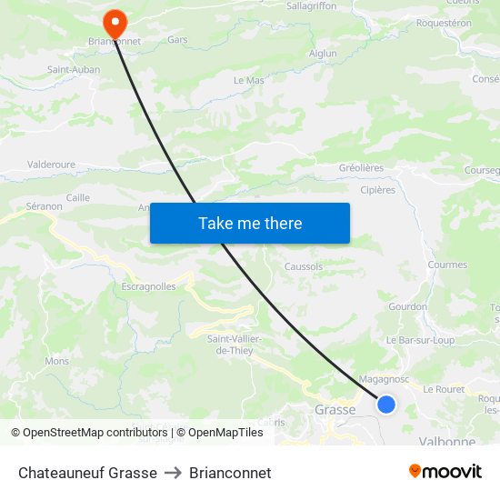 Chateauneuf Grasse to Brianconnet map